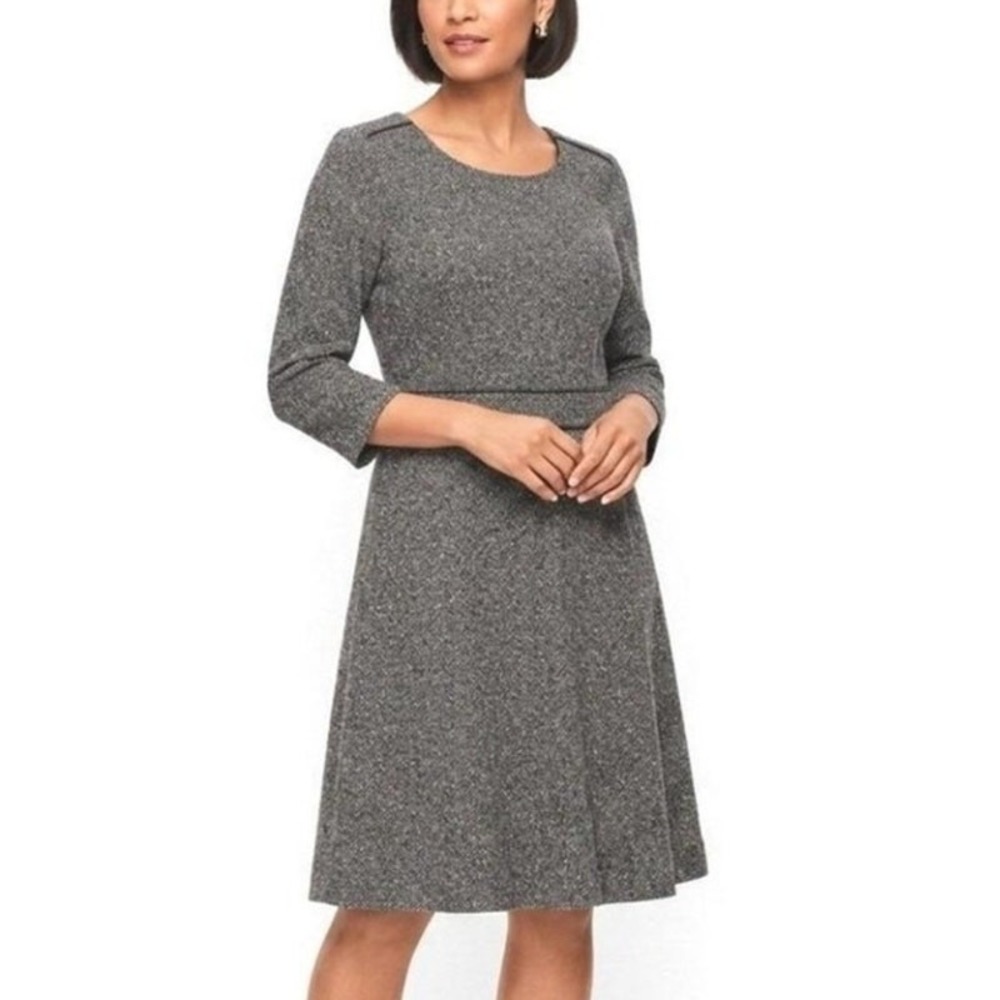 Talbots Gray Boucle Tweed Fit & Flare Dress Size 14 Knee Length Textured Classic